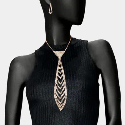 Fashnzfab Rhinestone Pave Neck Tie Necklace In Gold