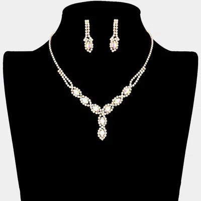 Fashnzfab Rhinestone Pave Necklace - Ab, Gold In Multi