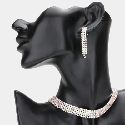 Fashnzfab Rhinestone Pave Necklace - Ab, Silver
