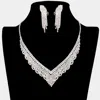 Fashnzfab Rhinestone Pave Necklace Clip On Earring Set - Ab, Silver In Silver