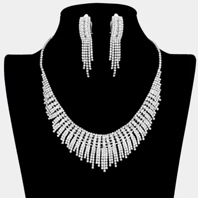 Fashnzfab Rhinestone Pave Necklace Clip On Earring Set In Metallic