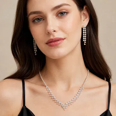 Fashnzfab Rhinestone Pave Necklace In Silver