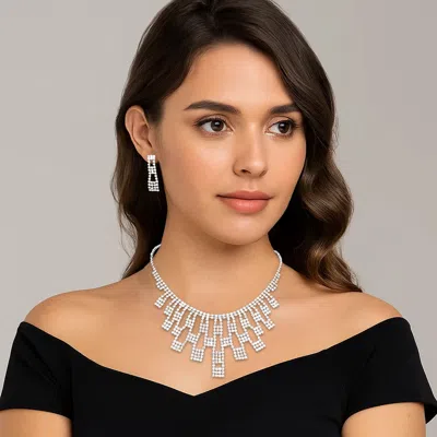 Fashnzfab Rhinestone Pave Necklace In Silver