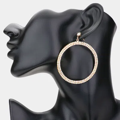 Fashnzfab Rhinestone Pave Open Circle Dangle Evening Earrings - Gold In Black