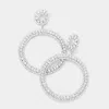 Fashnzfab Rhinestone Pave Open Circle Evening Earrings - Clear, Silver In Metallic