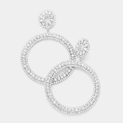 Fashnzfab Rhinestone Pave Open Circle Evening Earrings - Clear, Silver In Metallic