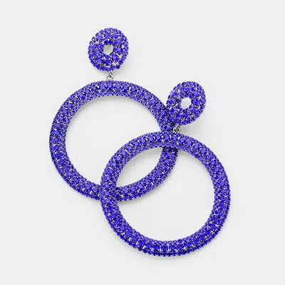 Fashnzfab Rhinestone Pave Open Circle Evening Earrings - Royal Blue, Silver