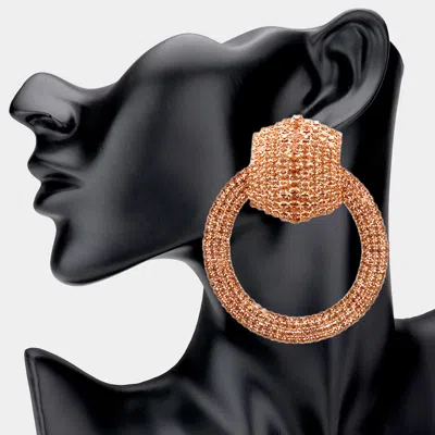 Fashnzfab Rhinestone Pave Open Circle Evening Earrings In Brown