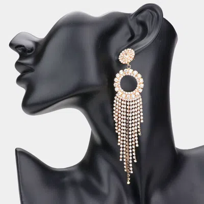 Fashnzfab Rhinestone Pave Open Circle Fringe Evening Earrings - Gold