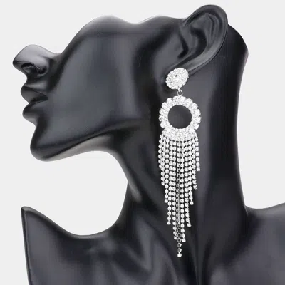 Fashnzfab Rhinestone Pave Open Circle Fringe Evening Earrings In Multi