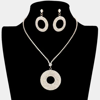 Fashnzfab Rhinestone Pave Open Circle Rhinestone Necklace In Gold