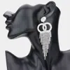 Fashnzfab Rhinestone Pave Open Double Circle Fringe Evening Earrings - Rhodium In Metallic