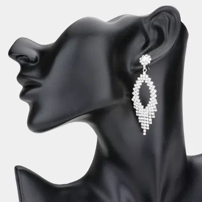 Fashnzfab Rhinestone Pave Open Marquise Dangle Evening Earrings - Silver