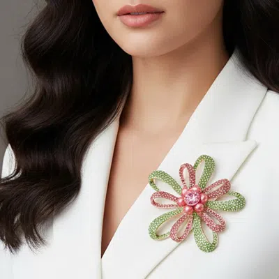 Fashnzfab Rhinestone Pave Open Petal Flower Pin Brooch In Multi