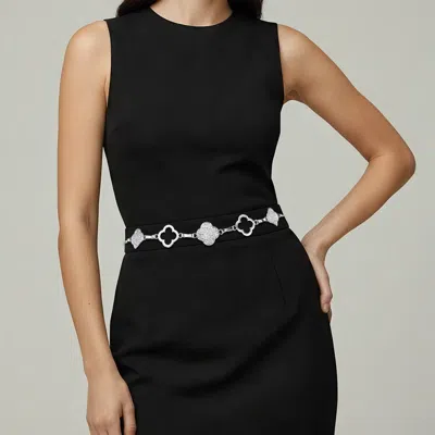 Fashnzfab Rhinestone Pave Open Quatrefoil Charm Link Waist Chain Belt In Black