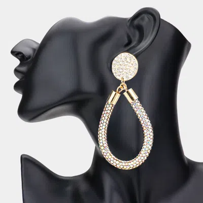 Fashnzfab Rhinestone Pave Open Teardrop Dangle Earrings - Ab, Gold