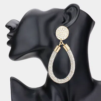 Fashnzfab Rhinestone Pave Open Teardrop Dangle Earrings - Gold In Metallic
