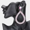 Fashnzfab Rhinestone Pave Open Teardrop Dangle Evening Earrings - Ab, Silver In White