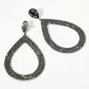 Fashnzfab Rhinestone Pave Open Teardrop Dangle Evening Earrings - Black Diamond In Gray