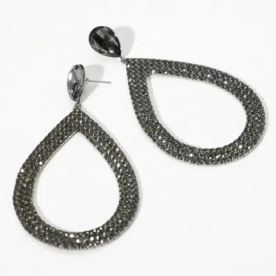 Fashnzfab Rhinestone Pave Open Teardrop Dangle Evening Earrings - Black Diamond In Gray