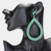 Fashnzfab Rhinestone Pave Open Teardrop Dangle Evening Earrings - Emerald In Green