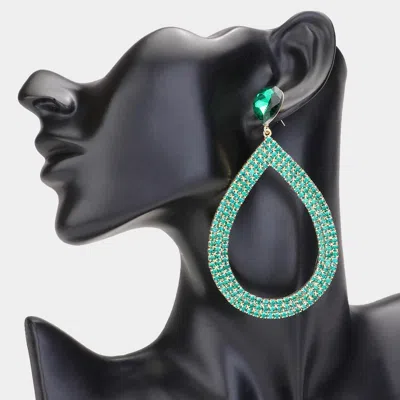 Fashnzfab Rhinestone Pave Open Teardrop Dangle Evening Earrings - Emerald In Green
