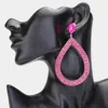 Fashnzfab Rhinestone Pave Open Teardrop Dangle Evening Earrings - Fuchsia In Pink