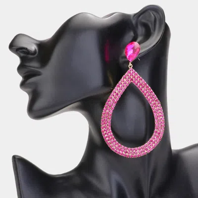Fashnzfab Rhinestone Pave Open Teardrop Dangle Evening Earrings - Fuchsia In Pink