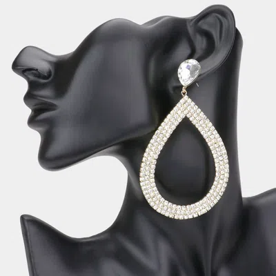Fashnzfab Rhinestone Pave Open Teardrop Dangle Evening Earrings - Gold In Metallic