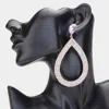 Fashnzfab Rhinestone Pave Open Teardrop Dangle Evening Earrings - Lavender In Purple