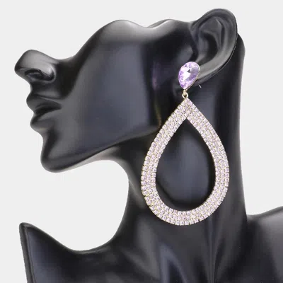 Fashnzfab Rhinestone Pave Open Teardrop Dangle Evening Earrings - Lavender In Purple