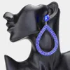 Fashnzfab Rhinestone Pave Open Teardrop Dangle Evening Earrings - Sapphire In Metallic