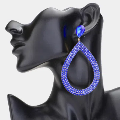 Fashnzfab Rhinestone Pave Open Teardrop Dangle Evening Earrings - Sapphire In Metallic