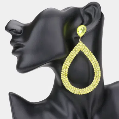 Fashnzfab Rhinestone Pave Open Teardrop Dangle Evening Earrings - Yellow In Green