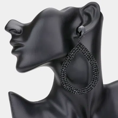 Fashnzfab Rhinestone Pave Open Teardrop Dangle Evening Earrings In Black