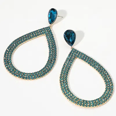 Fashnzfab Rhinestone Pave Open Teardrop Dangle Evening Earrings In Blue