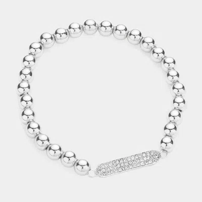 Fashnzfab Rhinestone Pave Oval Accented Metal Ball Stretch Bracelet Rhodium In Multi
