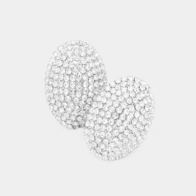 Fashnzfab Rhinestone Pave Oval Evening Clip On Earrings In Silver