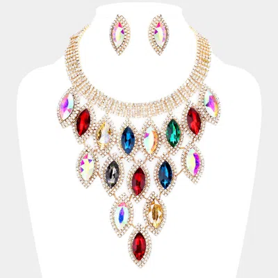 Fashnzfab Rhinestone Pave Oval Stone Cluster Vine Necklace In Multi