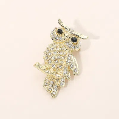 Fashnzfab Rhinestone Pave Owl Pin Brooch In Gold