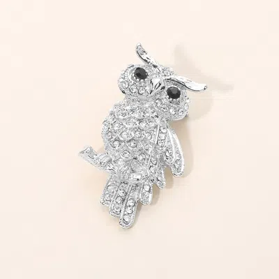 Fashnzfab Rhinestone Pave Owl Pin Brooch In Metallic