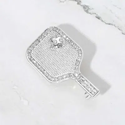 Fashnzfab Rhinestone Pave Pickleball Paddle Pin Brooch In Metallic