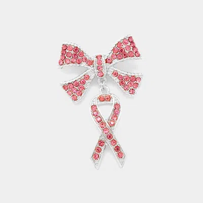 Fashnzfab Rhinestone Pave Pink Ribbon Dangle Brooch In Multi