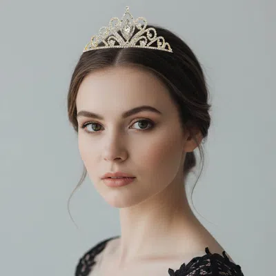 Fashnzfab Rhinestone Pave Princess Crown Tiara In Gold