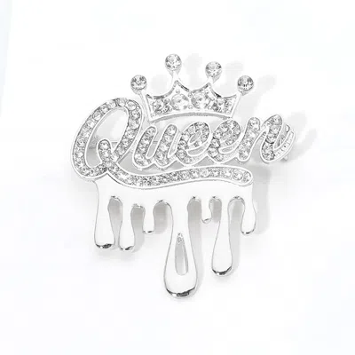 Fashnzfab Rhinestone Pave Queen Crown Pin Brooch In Metallic