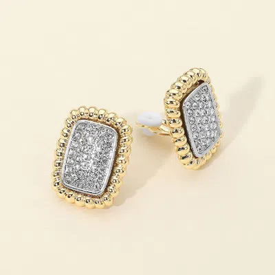Fashnzfab Rhinestone Pave Rectangular Clip On Earrings In Silver