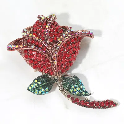 Fashnzfab Rhinestone Pave Rose Statement Pin Brooch In Multi
