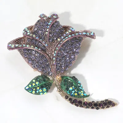 Fashnzfab Rhinestone Pave Rose Statement Pin Brooch In Multi