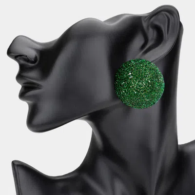 Fashnzfab Rhinestone Pave Round Clip On Evening Earrings In Green