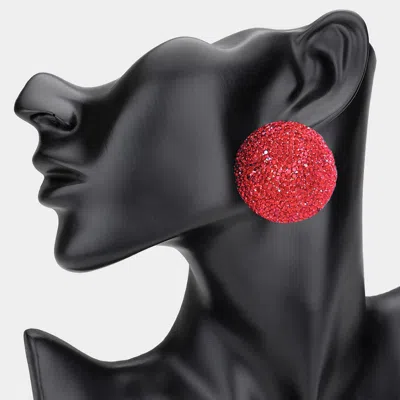 Fashnzfab Rhinestone Pave Round Clip On Evening Earrings In Red